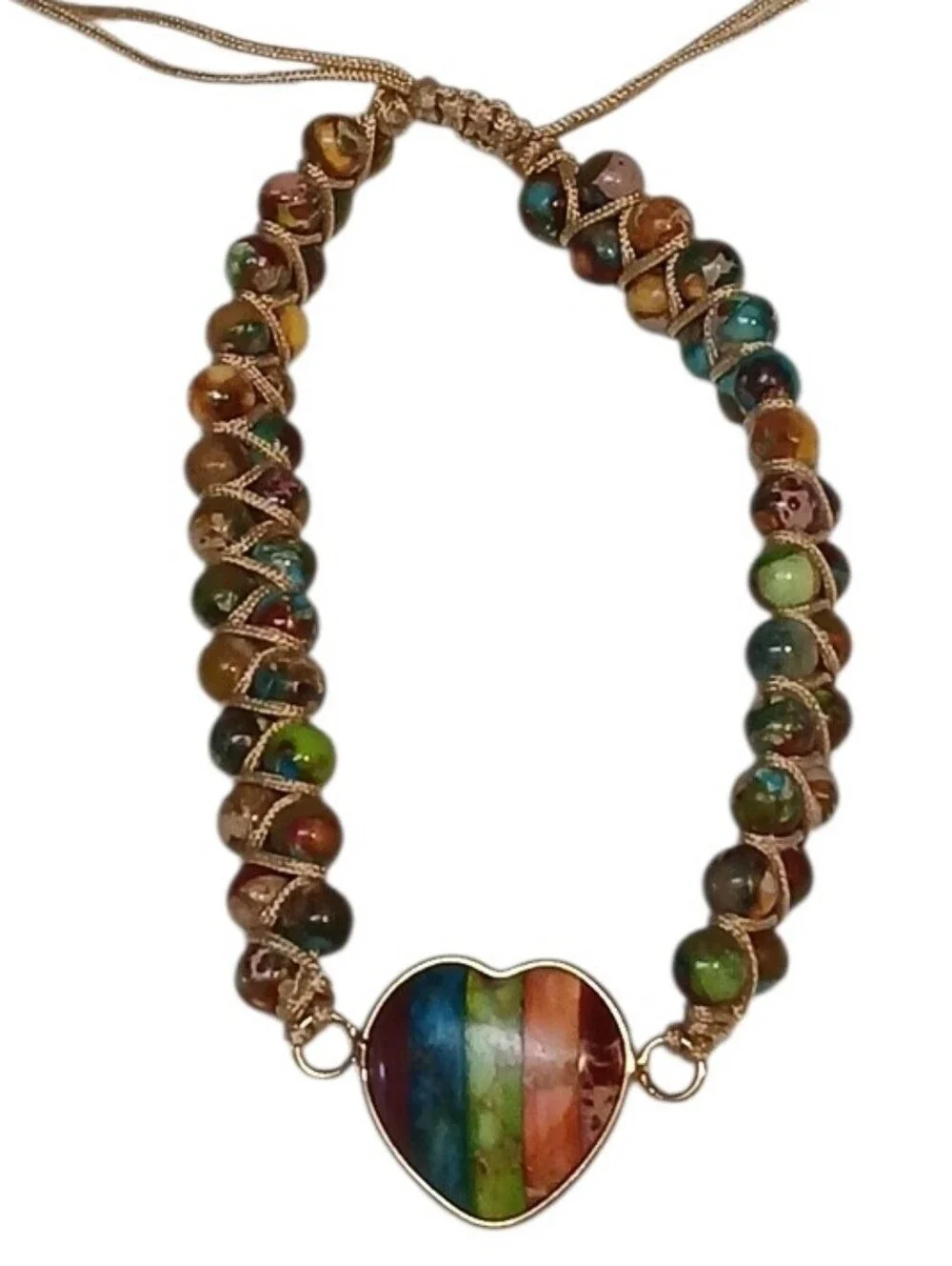 Boho Multi NWT Colored Stone Peace Bracelet With A Heart As Main Stone. - Picture 6 of 12